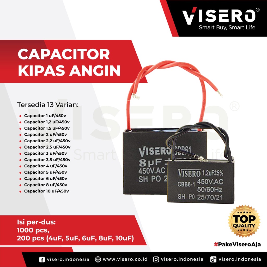 Capacitor/Kapasitor Kipas Kotak 1,5 Uf Visero/ Kapasitor Kipas Angin