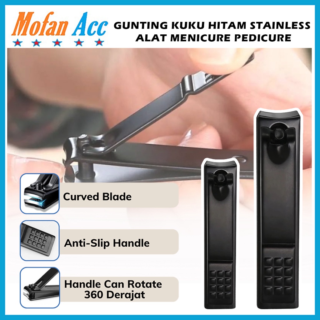 Gunting Kuku Hitam Stainless Steel Anti Slip - Alat Potong Kuku Ukuran Sedang dan Besar Manicure Pedicure Tajam Nail Clipper