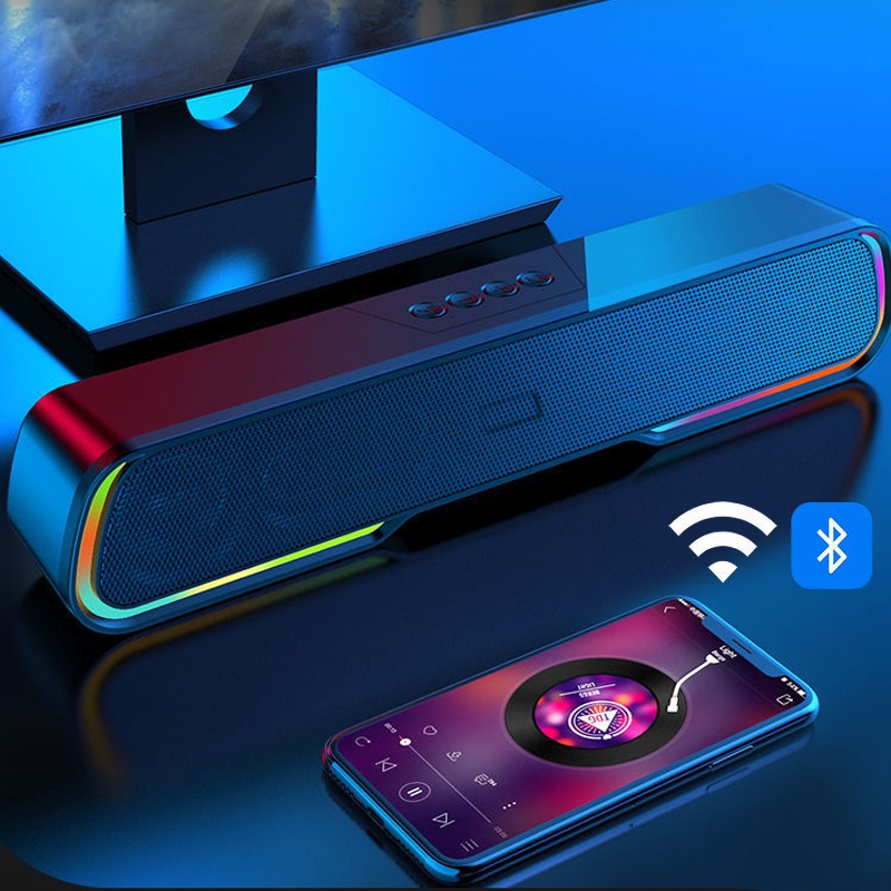 Multimedia 5.0 Speaker Bluetooth Soundbar RGB LED Light Computer TV Phone TF 360° Stereo Surround Wireless Bluetooth Speaker Sound Bar GS8 RGB Rhythm Light