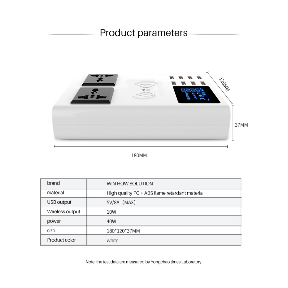 USB 3.0 8 Port Adaptor Fast Charging TRIPLEDI Wireless Charger Soket Adapter Plug LED Monitor