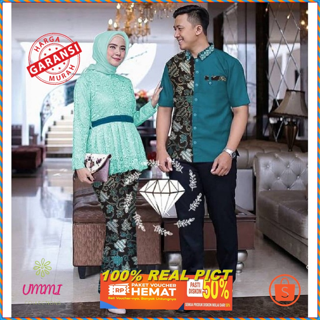 Baju Gamis Couple Kapelan Suami Istri Lebaran Kondangan Wanita Muslimah Batik Kombinasi Polos Remaja