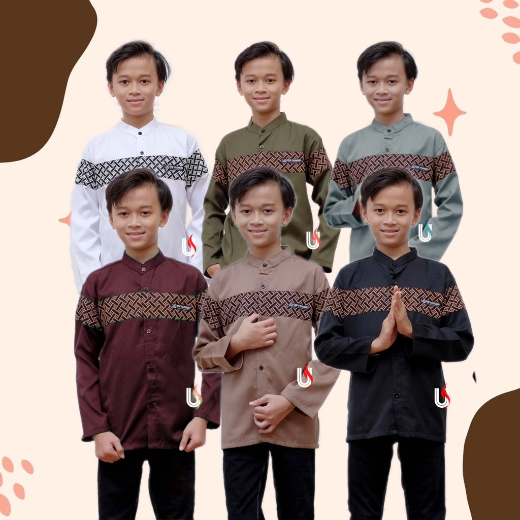 baju koko muslim anak-anak laki laki usia 7-16 tahun || baju koko anak santri modern kombinasi batik