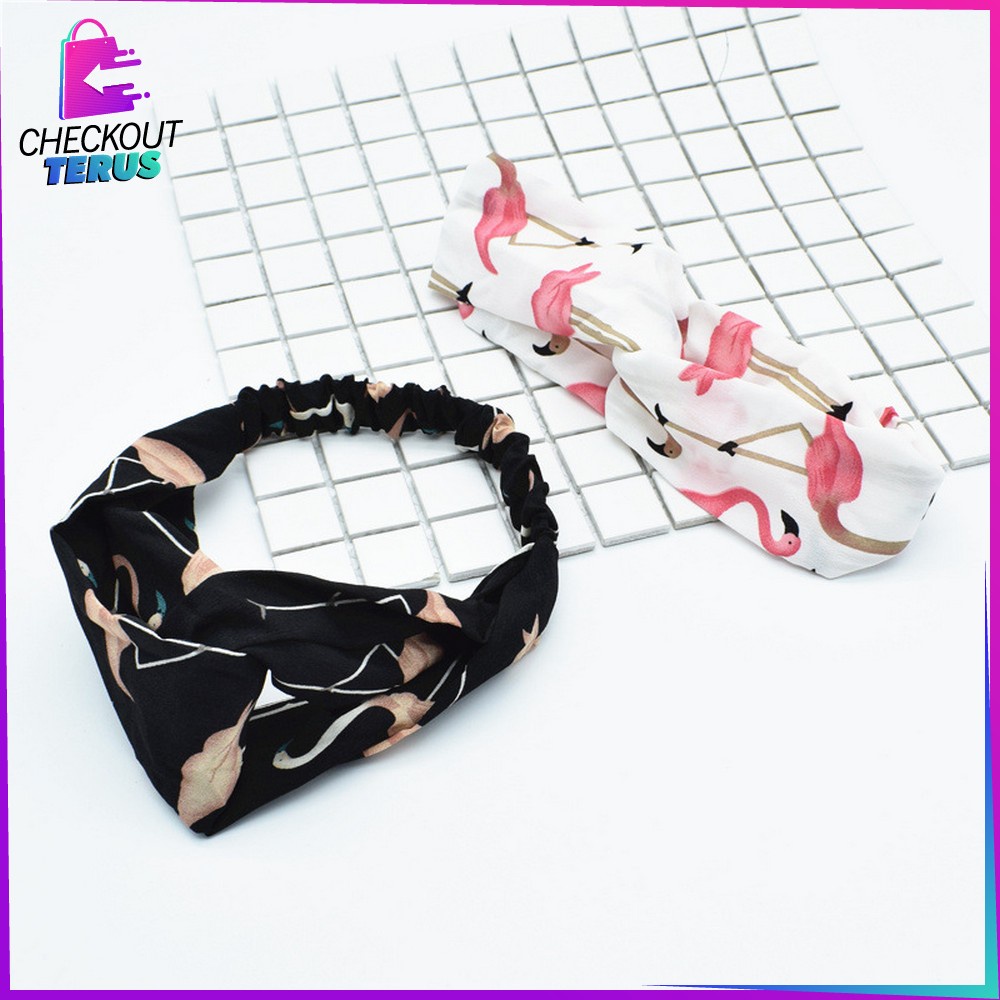 CT C66 Bandana Kain Turban Simpul Wanita Karakter Hewan Korean Style Bando Korea Motif Flamingo Animal Import