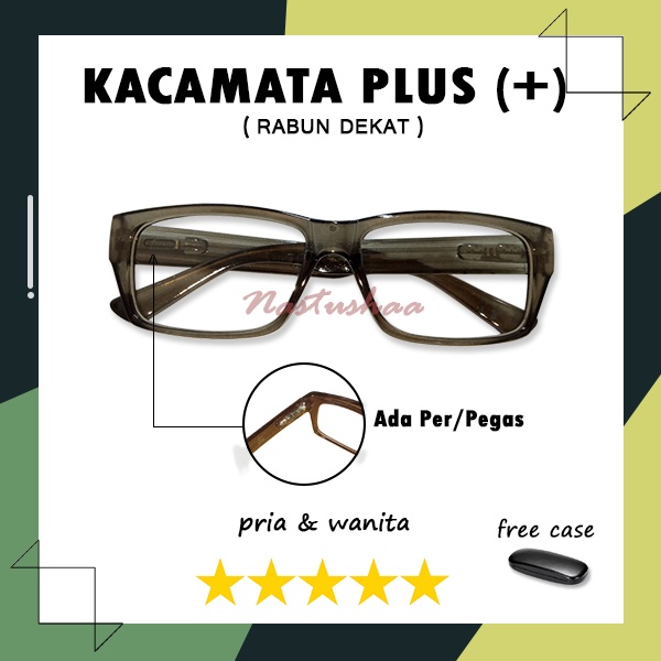 Kacamata Baca Lensa Plus (+) Uk. +1.00 s/d +3.00 Frame Warna Abu Gagang Per Model Kotak Kacamata Full Plus Unisex FREECASE