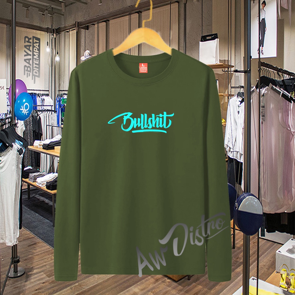 COD Baju Kaos Distro BULLSHIT Teks SkyyBlue Premium Quality Lengan Panjang Kaos Tulisan Kaos Kata-Kata Kaos Sablon Big Size