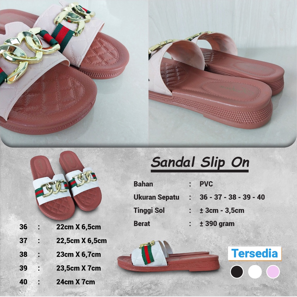 Sandal Slop Flat Sandal Wanita Slip On Fashion Style Korea Motif Sandal Cewek Kasual Nyaman PVC Satu7an SPT-50