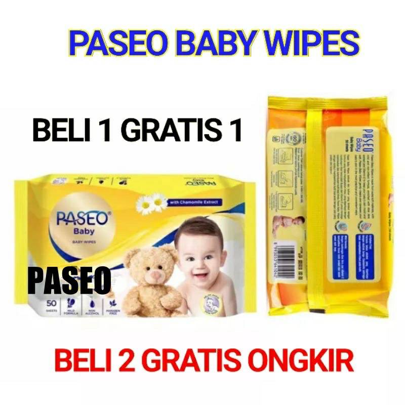 Tissue tisu Tisue basah paseo baby bayi wipes 50 sheets PROMO ( BELI 1 GRATIS 1) PROMO !!!!