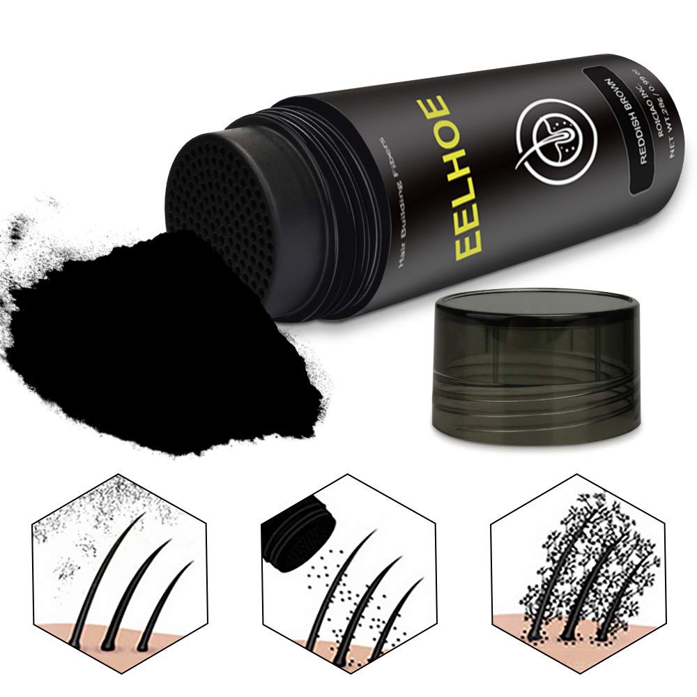 COD EELHOE Hair Building Fibers 28gr For Men And Women - Fibers Melebatkan Rambut Penebal Rambut Untuk Rambut Tipis [Hitam / Dark Brown]