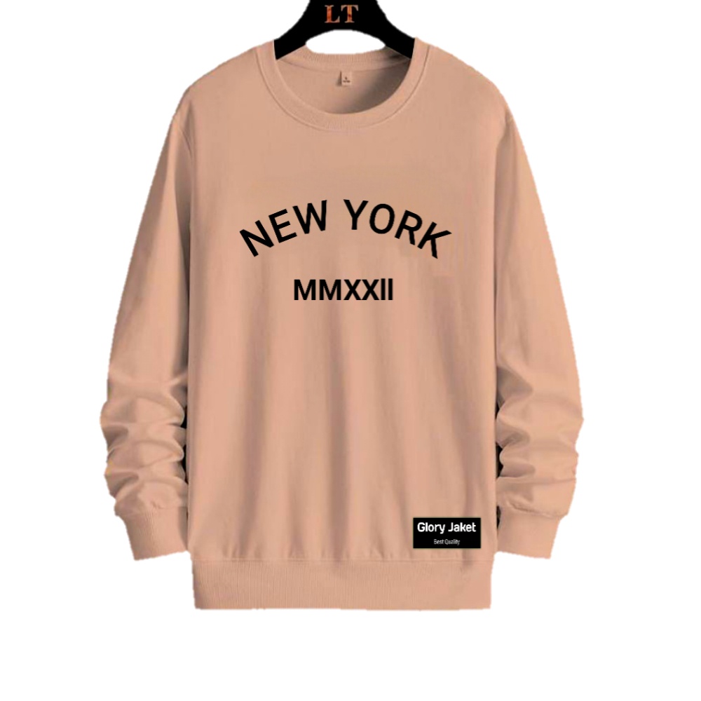 Sweater Crewneck Pria NEWYORK 15 Warna M L XL XXL 3XL 4XL