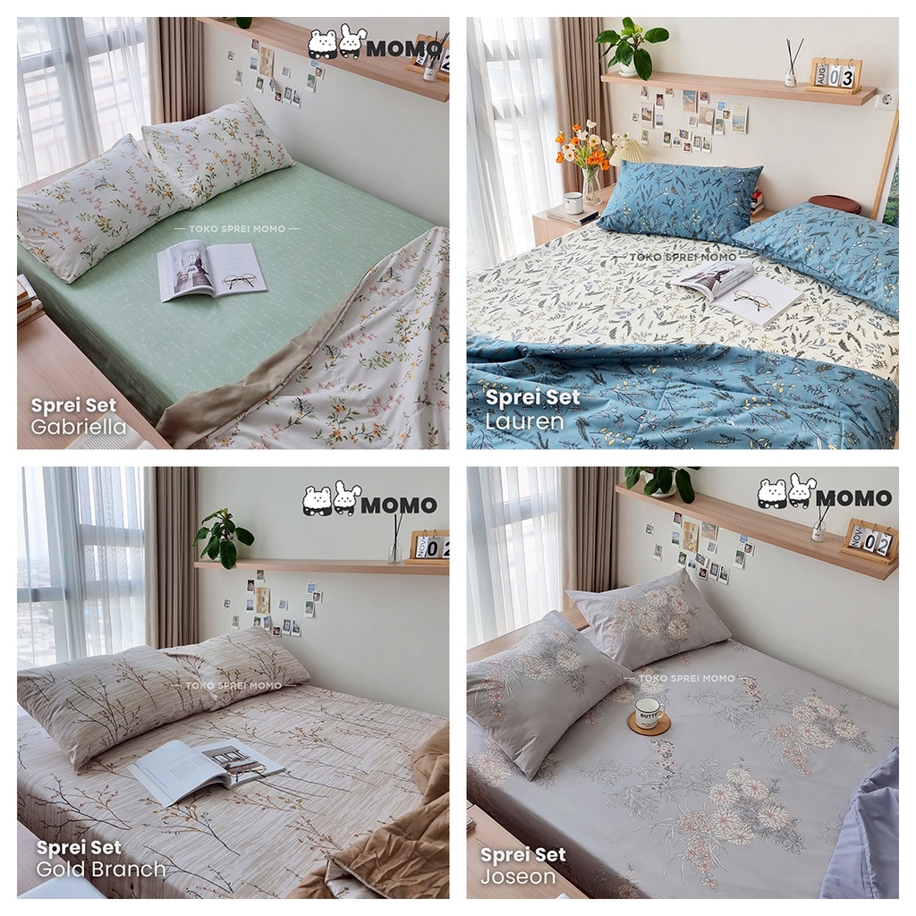 Sprei Set Katun Lokal - Motif Bunga - Ukuran 160 x 200