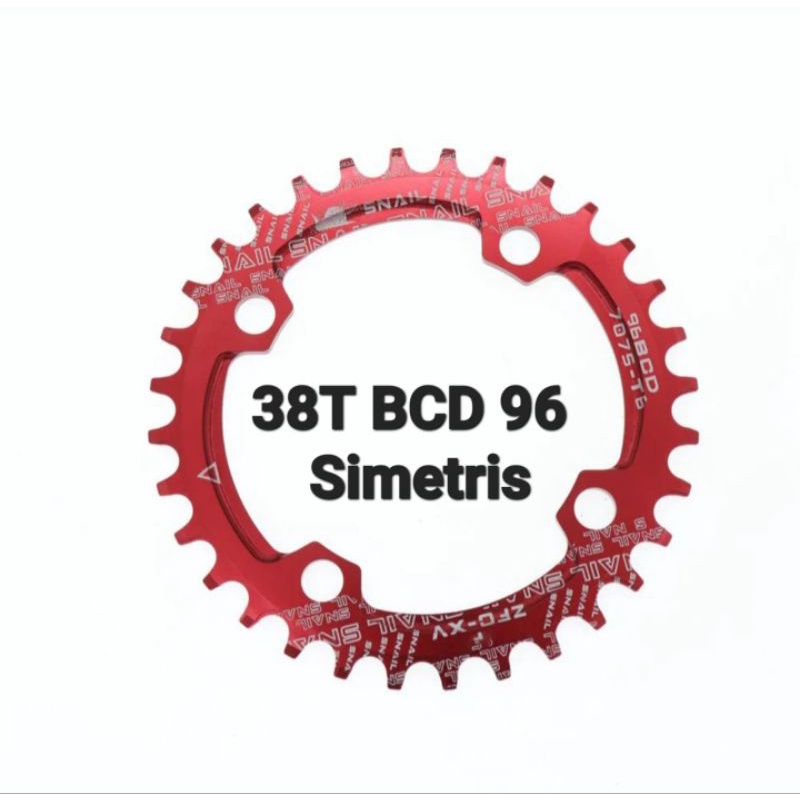 Snail Chainring 38T BCD 96 Simetris Narrow Wide Chain Ring Crank Arm Sepeda Merah