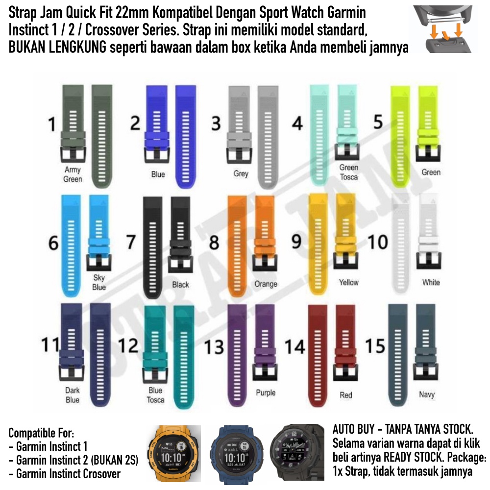 MF5 22mm Strap Garmin Instinct 1 2 Crossover - Tali Jam Quick Fit Rubber Silikon