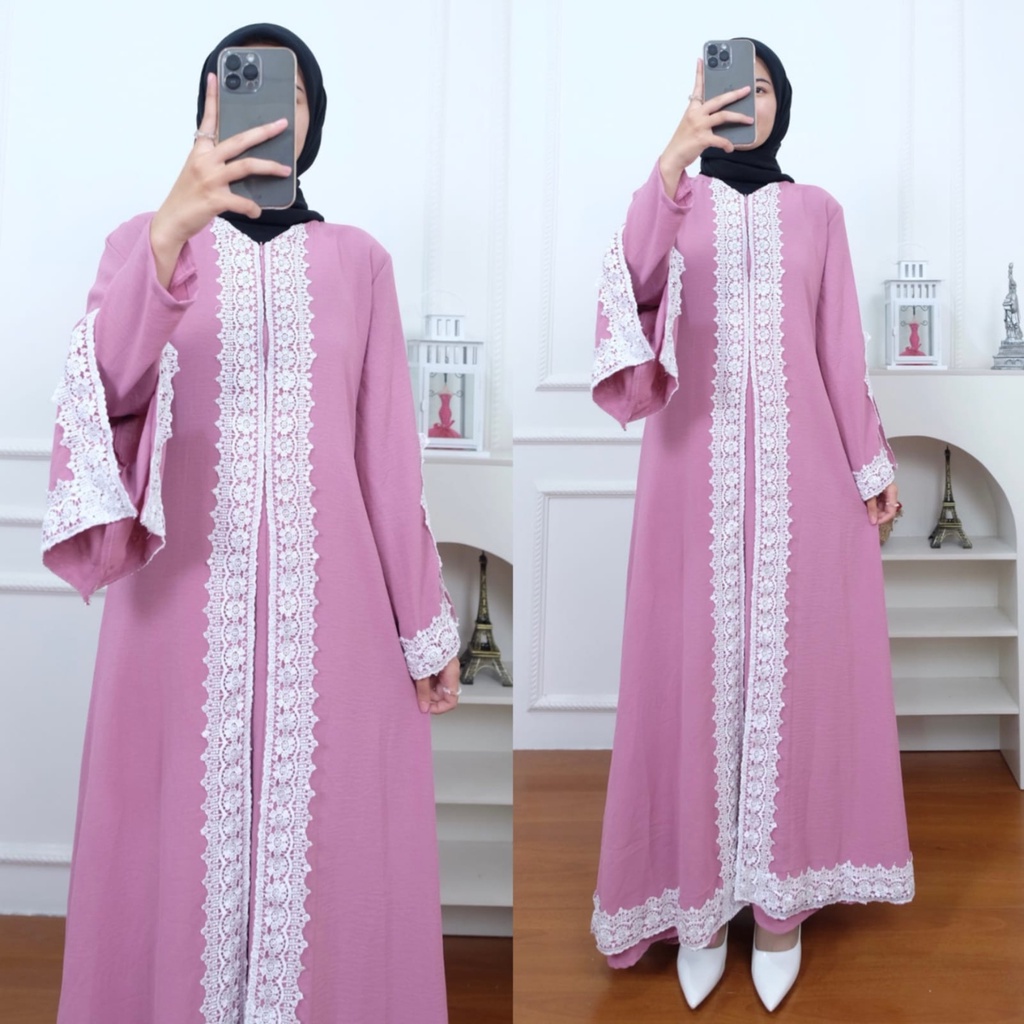 Gamis Abaya - Corla dress Abaya - Abaya Crinkle Mix Renda Jumbo