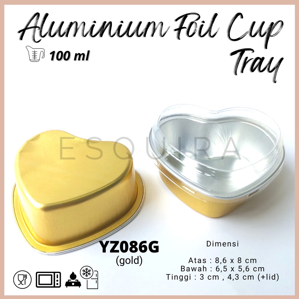 Aluminium Foil Cup Tray Heart Shape + PET Lid / 10 Pcs / YZ086G / YZ086S