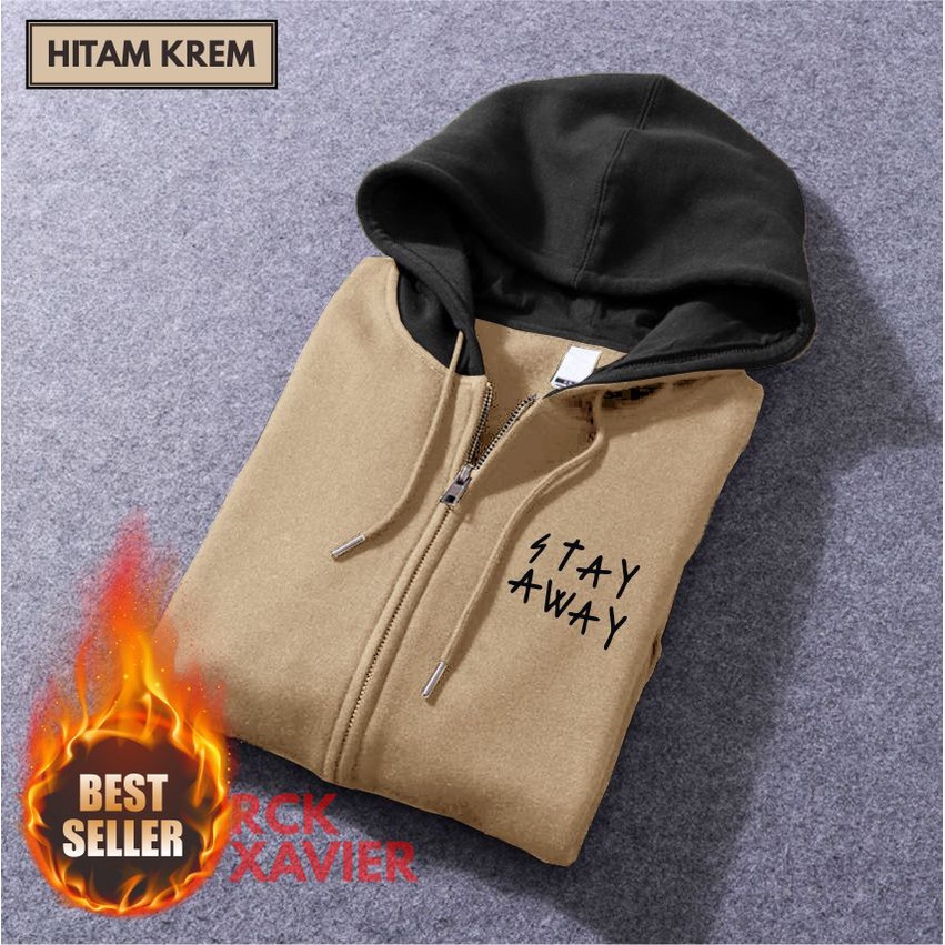 SWEATER HOODIE ZIPPER Pria Wanita STAY AWAY Bahan Fleece Tebal