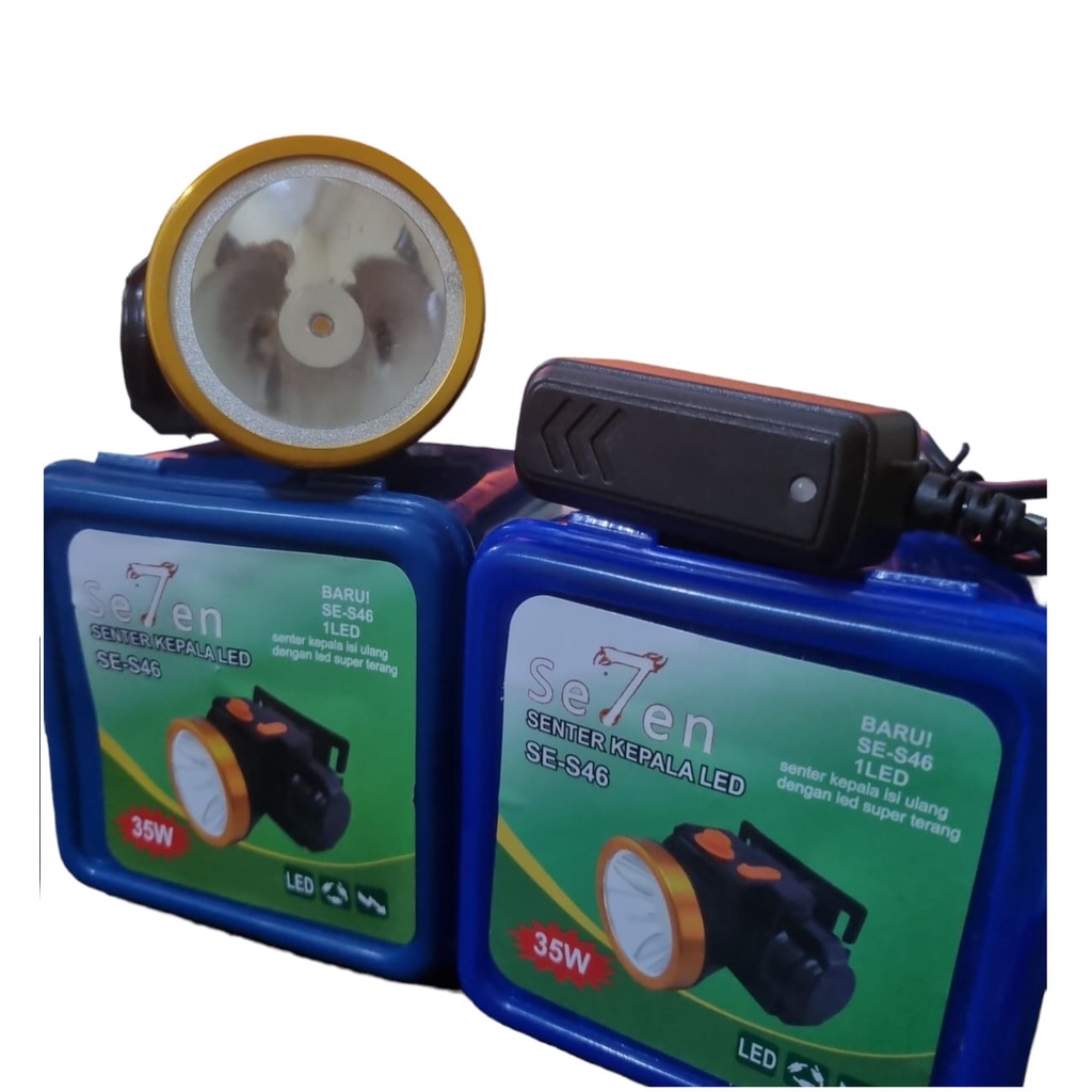 COD SUPER TERANG Senter Lampu Kepala Head Lamp Nyala Putih Kuning 35Watt SE - S46 Murah Berkualitas merk SE7EN ( SEVEN ) CAMPING  MANCING KEMAH