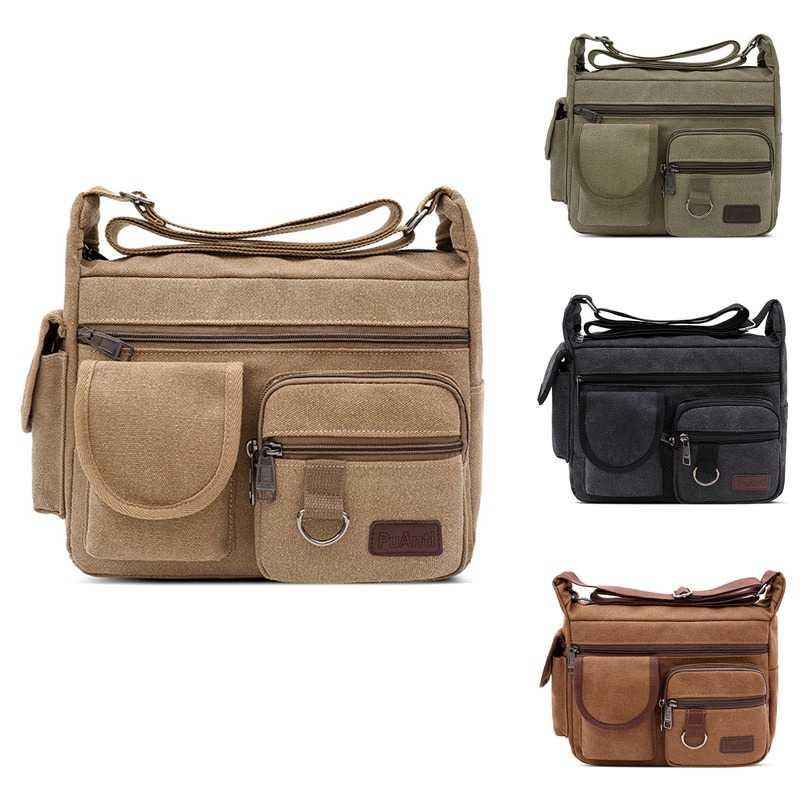 Tas Selempang Messenger Bag Bahan Kanvas - 6109 - Khaki