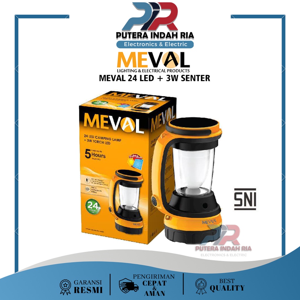 Lampu Senter Camping Lamp MEVAL 24 LED Putih + 3W Senter + Panel Surya