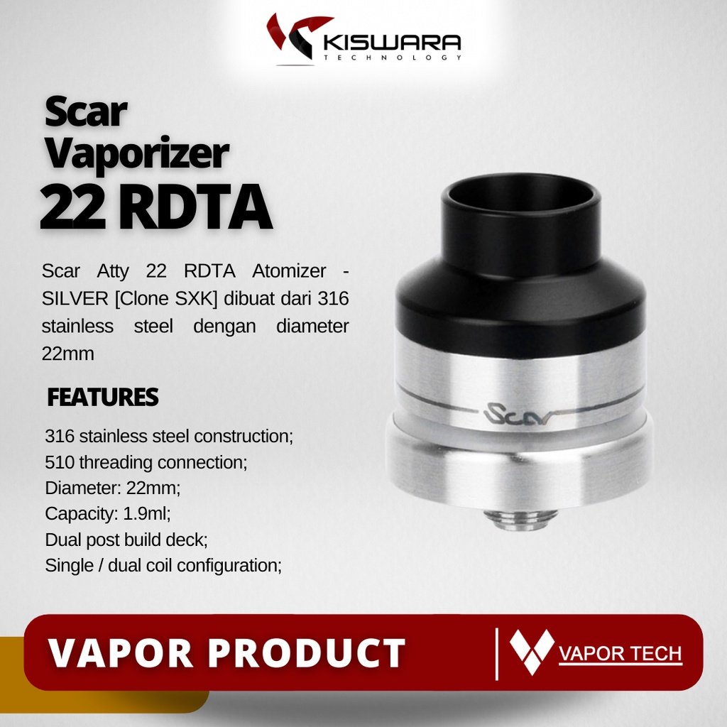 Scar Atty 22 RDTA Atomizer - SILVER [Clone SXK] KiswaraBandung