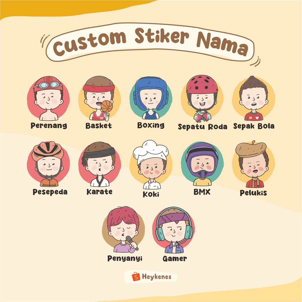 Heykenes Stiker Nama Karakter Glossy