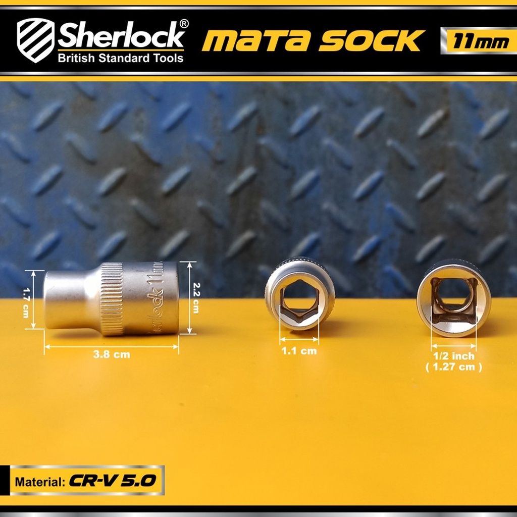 Kunci Shock 11 mm 6 PT Original Sherlock Mata Sok/Sock 1/2 inch