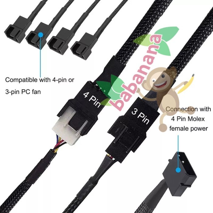 Kabel Konverter 1x Molex to 4x PWM Fan Cable Converter casing splitter 1 to 4 cabang