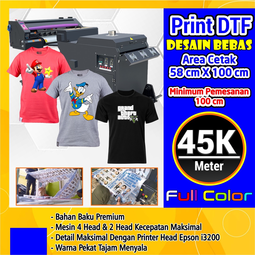 Jasa Sablon Print / Cetak DTF Large Format 58 x 100 per cm Murah dan Cepat