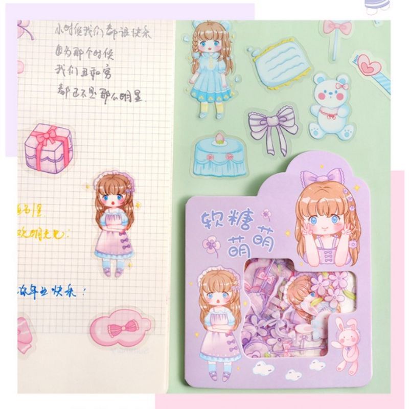 GP (45 pcs) Stiker Cute Girl dan Bear Dekorasi Kilat/stiker aesthetic/STIKER VIRAL SEKARANG