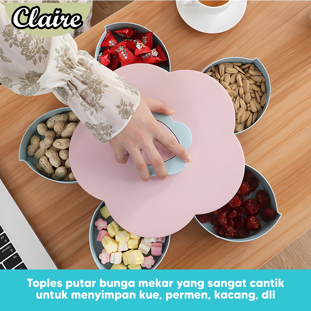 Toples Putar Bunga Mekar / Flowers Candy Box / Toples Putar Kue Snack 2 Tingkat / Toples Lebaran