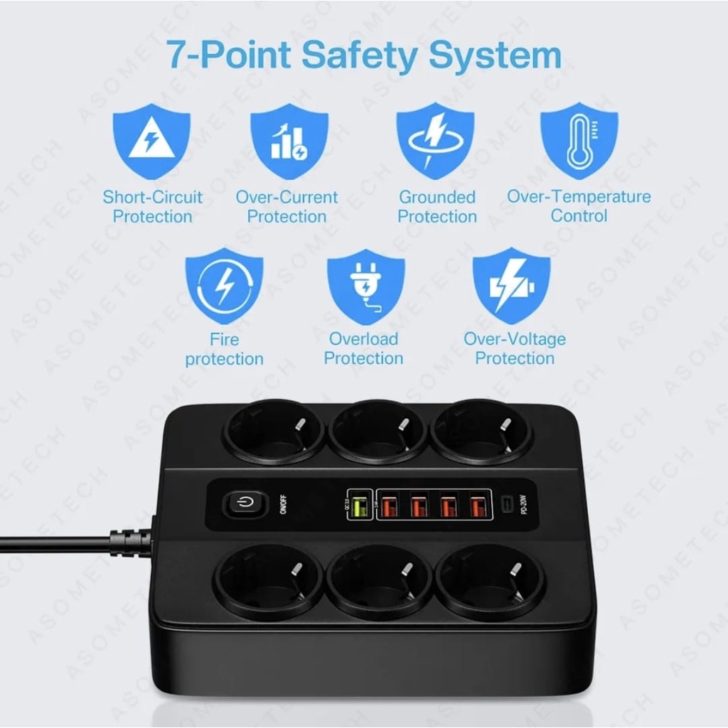 Stop Kontak 6 Power Socket 5 USB 1 pd 3000w BKL11EU QC.30 Fast