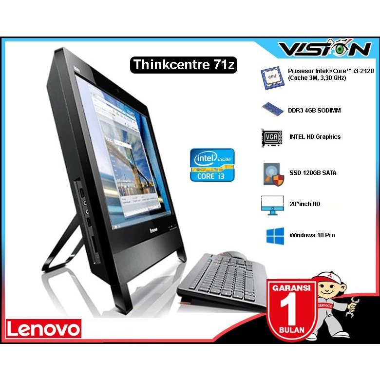 PC All In One LENOVO 71z Core i3-2100 | DDR3 4GB | SSD. 120GB | 20"
