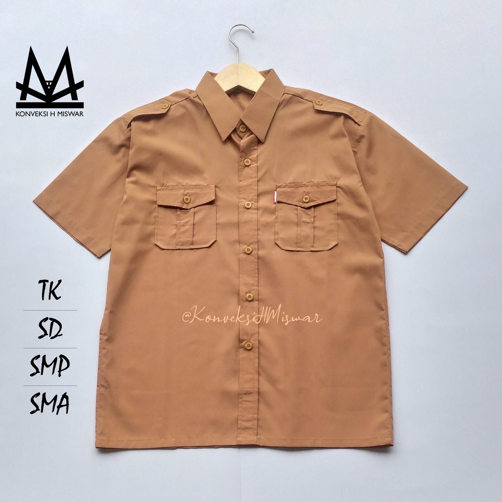 Seragam Sekolah Baju Pramuka Penggalang Lengan Pendek Kantong Tutup Dua Pangkat - Atasan Hem Kemeja 