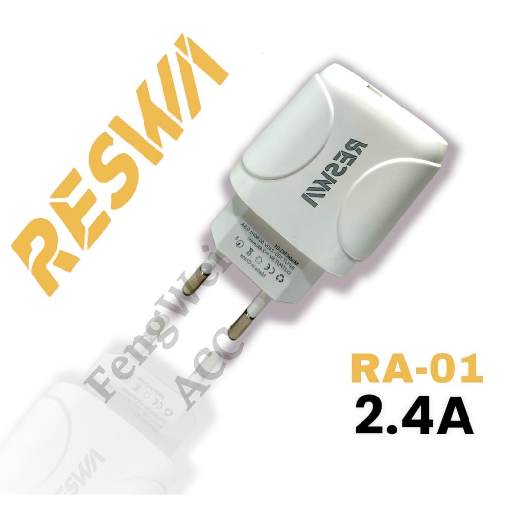 Batok Charger RESWA RA-01 1USB 2.4A Fast Charging Kepala Casan RESWA RA-01 1USB 2.4A Adaptor Charger RESWA RA-01 1USB 2.4A Fast Charging