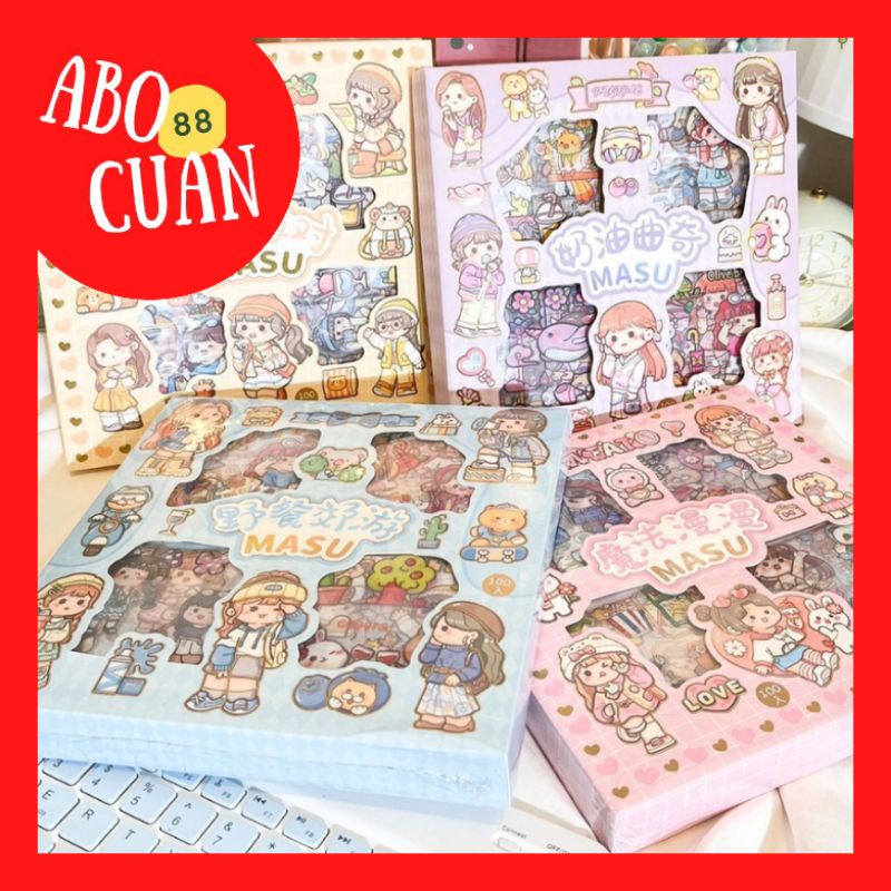 

[COD] Stiker Isi 100 Lembar Stiker Masu Kartun Korea Lucu Anti Air