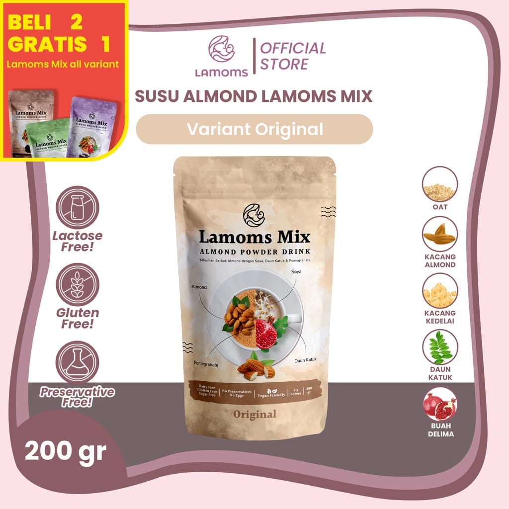 

Lamoms - Susu Almond Pelancar ASI Ibu Menyusui ASI Booster Almond Milk - ASI Banyak & Kental Bernutrisi