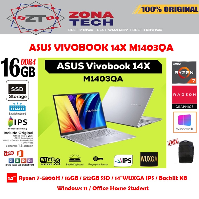 ASUS VIVOBOOK 14 M1402IA - RYZEN 7-4800H - 8GB - 512GB SSD - BACKLIT - FINGERPRINT - 14&quot;FHD IPS - W11 - OHS