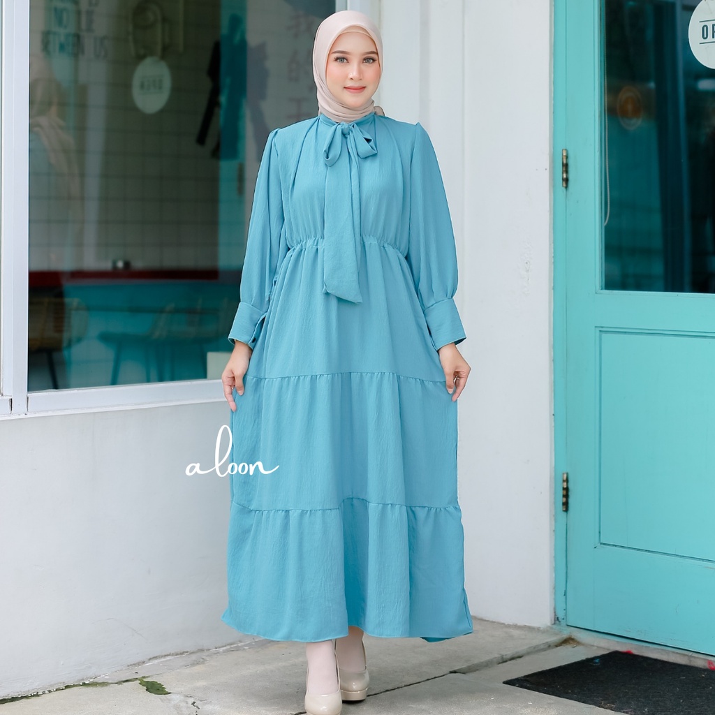 Aretha Gamis Balon Bahan Crinkle Airflow Busui Friendly – Gamis Terbaru Muslim Wanita