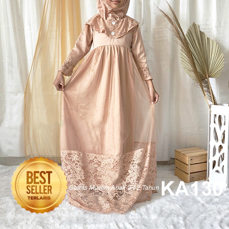 Baju Muslim Anak Perempuan 4 5 Tahun Gamis Remaja Korean Style 10 Tahun Bahan Velvet Premium Dress Brukat Warna Coksu Coklat Mocca Gaun Import KA130