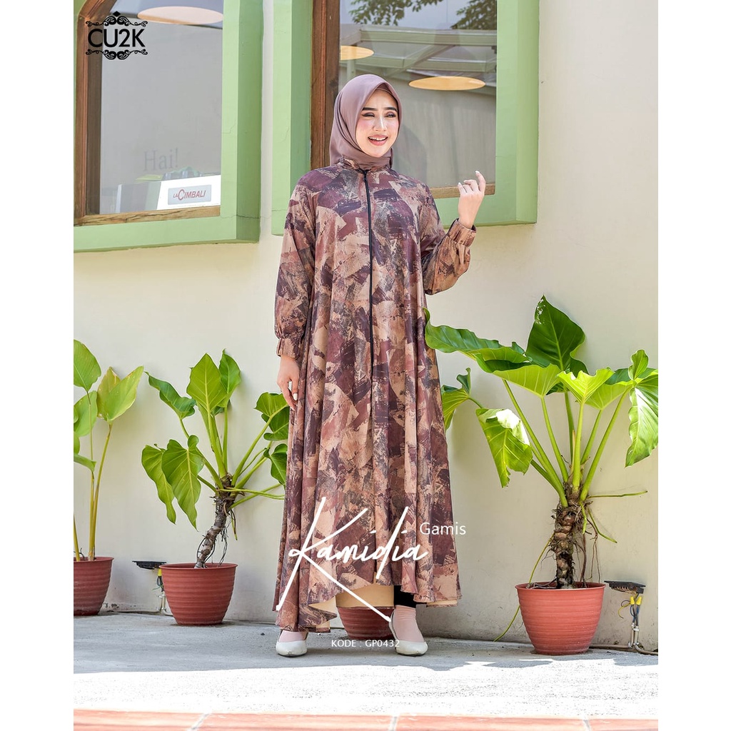 Gamis Motif Jumbo Kamalia Baju Lebaran 2023 Terbaru  Wanita Ukuran M Sampai 3 XL Dress Tampilan Sant