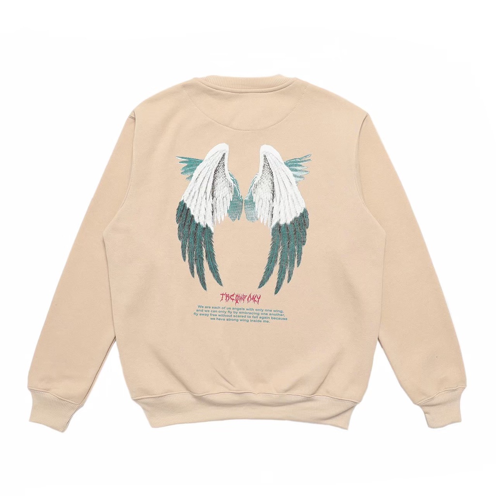 Sweater Crewneck motif Angel Pria &amp; Wanita Katun Fleece Premium