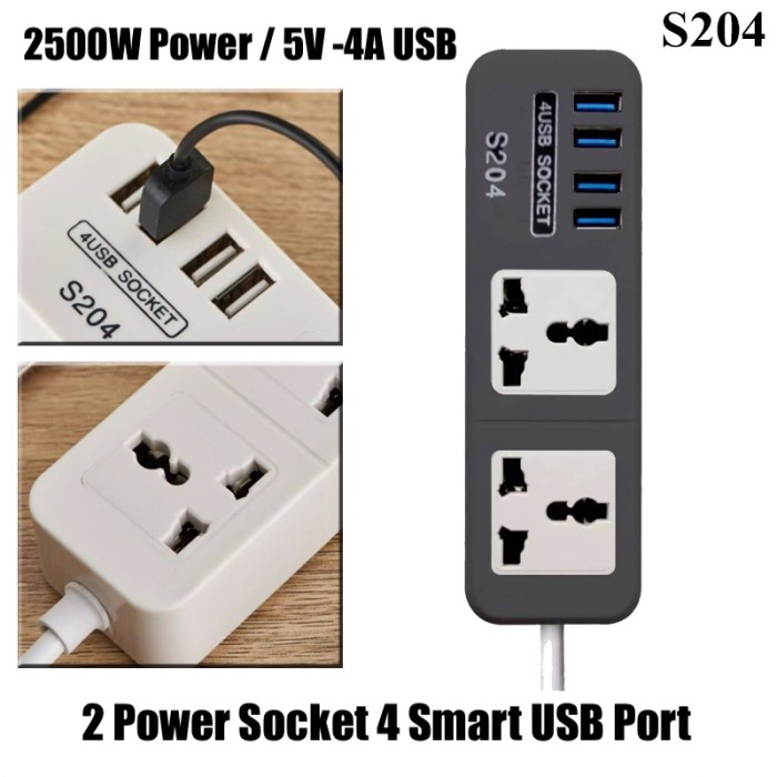 Popular S204 Stop Kontak 3 Power Socket 3 USB Port Power Strip Safety