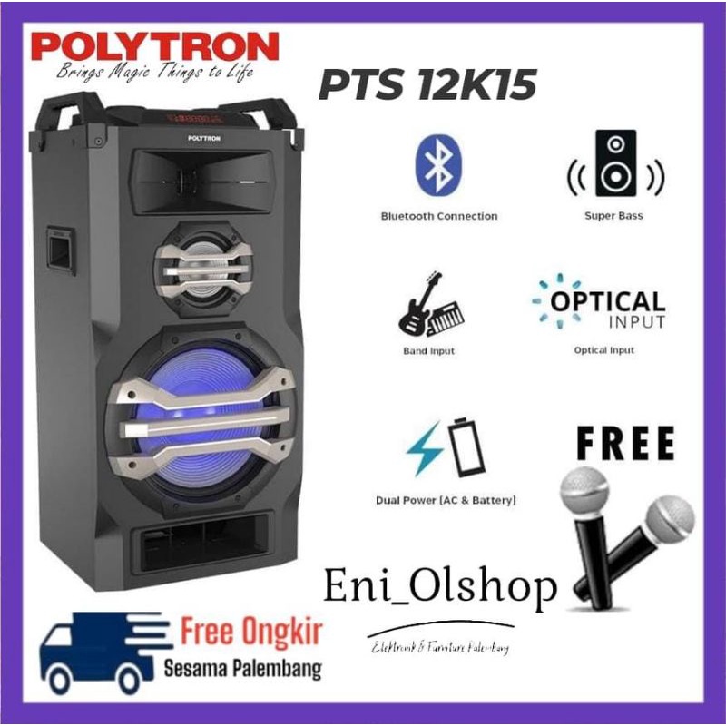 POLYTRON PORTABLE SPEAKER PTS 12K15 BLUETOOTH FREE 2 MIC WIRELESS