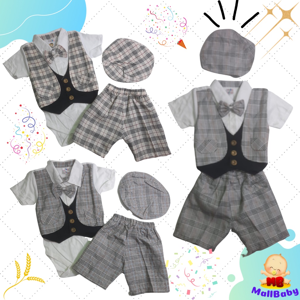 Baju Pesta Bayi Laki Laki 0 3 6 9 Bulan Setelan Jumper Bayi Cowok Dasi Tuxedo Rompi Olla Ollie