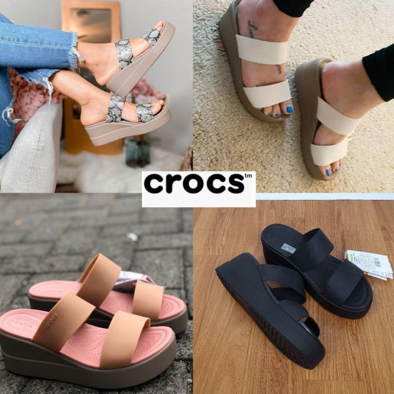 STOK TERBATAS Sandal crocs Wanita / Crocs Literide Brooklyn mid Wedges / Crocs Broklyn / Sandal wedg