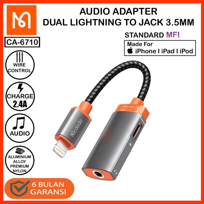 MCDODO CA-6710 Converter Splitter Iphone To Jack 3.5mm Audio ,Charging