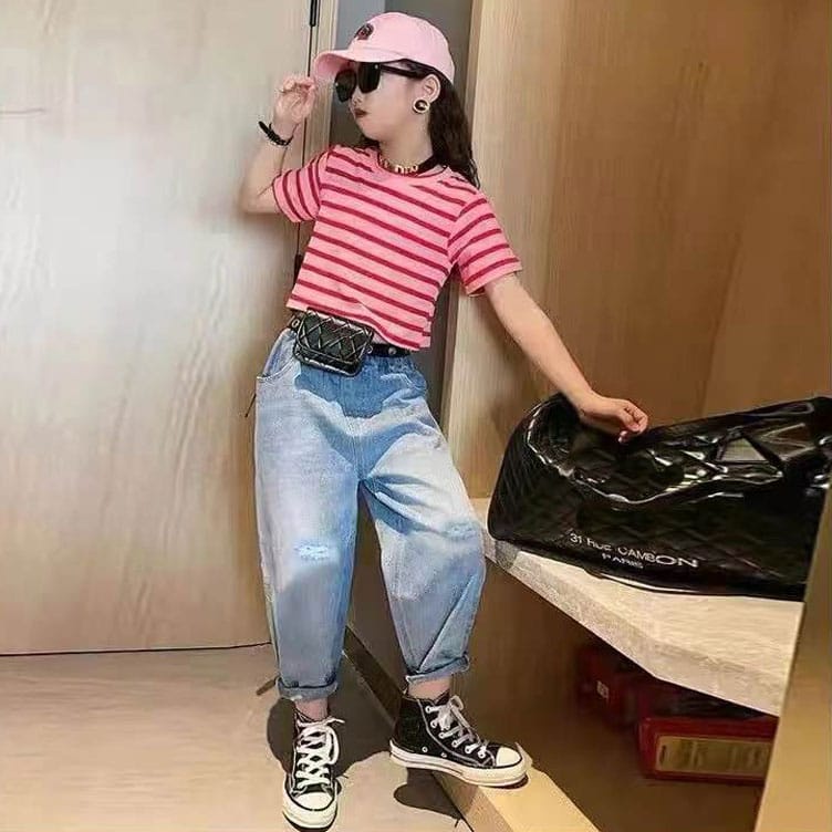 Setelan Anak Perempuan Remaja Casual Stripe Lovers