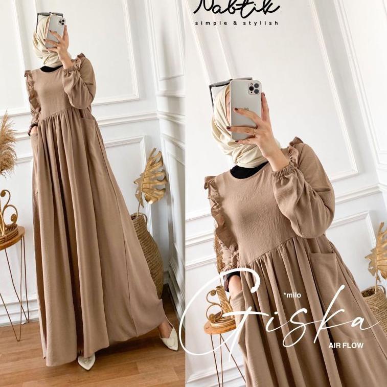 LANGSUNG KIRIM GAMIS CRINGKEL GISKA DRESS MAXY READY BAHAN CRINGKEL AIRFLOW POLOS BUKAN BAHAN URAGIR