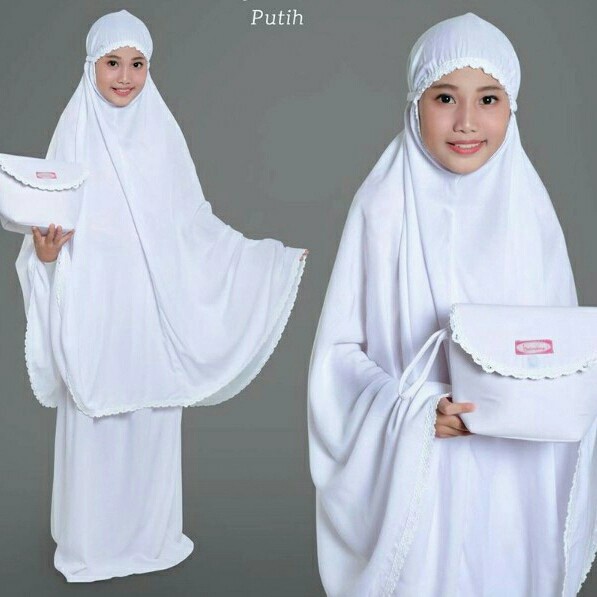 MUKENA ANAK TANGGUNG 12-17TH PUTIH POLOS RENDA / MUKENA ANAK SMP SMA