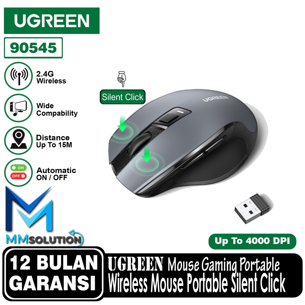 UGREEN 90545 Ergonomic Wireless Silent Mouse Mice 2.4G Silence Design