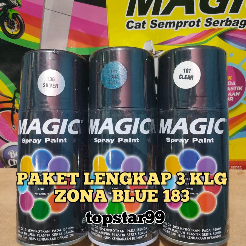 Pilok Pilox Cat Semprot Magic Paket Lengkap 3 Kaleng 300cc Paketan Biru Metalic Metalik Zona Blue 183 Silver 136 Clear Pernis Glossy Mengkilap 101 Spray Paint